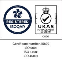 ISOQAR UKAS Management Systems Certificate Number 25802